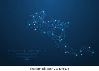 Central America Map - World map vector template with Abstract futuristic circuit board Illustration or High-tech technology mash line and point scales on dark background - Vector illustration ep 10 