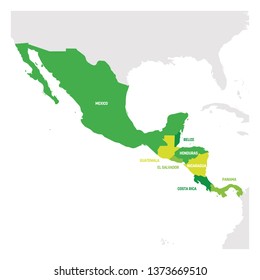 Central America Region. Map of countries in central part of America. Vector illustration.