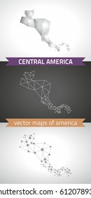 Central America. Set graphic vector maps of Central America, polygonal, grey, mosaic, triangle illustrations