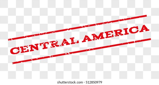 Central America watermark stamp. Text tag between parallel lines with grunge design style. Rubber seal stamp with scratched texture. Vector red color ink imprint on a chess transparent background.