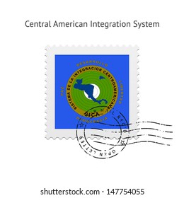 Central American Integration System Flag Postage Stamp on white background. Vector illustration.