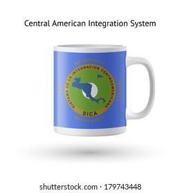 Central American Integration System flag souvenir mug isolated on white background. Vector illustration.