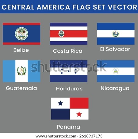 Central American Nations Flag Set Vector.