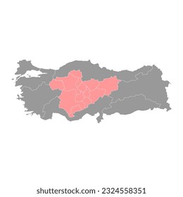 Central Anatolia region map, administrative divisions of Turkey. Vector illustration.