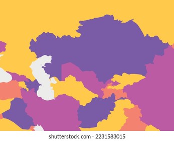 Central Asia blank map. High detailed political map of central asian region