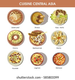 Central Asia Food Cuisine Vector Icons For Restaurant Menu