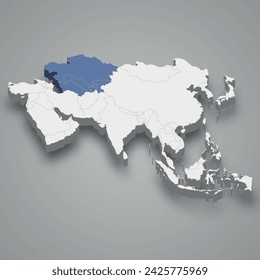 Central Asia location within Asia 3d isometric map