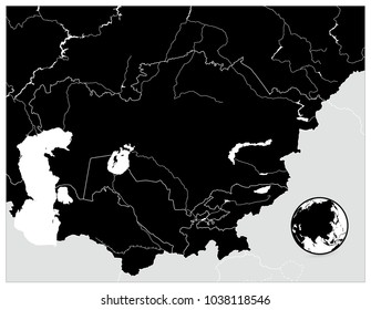 Central Asia Map Black Color. No text. Vector illustration.