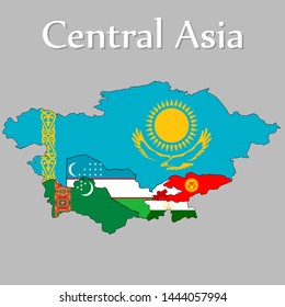 Central Asia map Displayed as the national flag of each country.