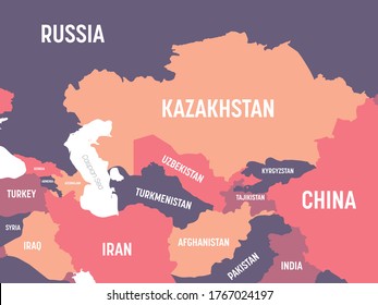 Central Asia map. High detailed political map of central asian region with country, ocean and sea names labeling.