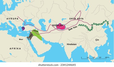 Central Asia, Silk Road, Great Wall of China map