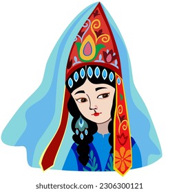 Central Asian bride in a conical headdress