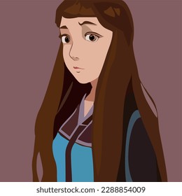 Central Asian girl with brown long hair