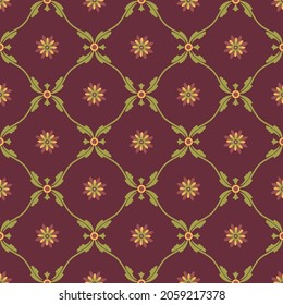 Central asian ogee and flowers vector seamless design