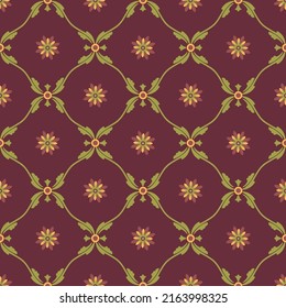 Central asian ogee and flowers vector seamless design