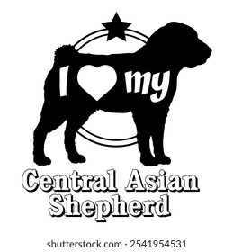 Central Asian Shepherd dog silhouette, i love my dog,  dog, dog breeds, logo, vector, silhouette, animal, illustration, icon, sign, black, pet,