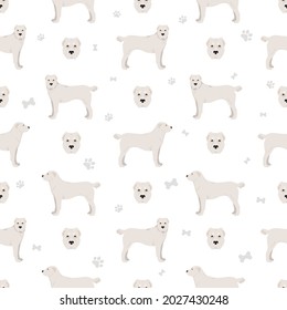 Central asian shepherd seamless pattern. Different poses, coat colors set.  Vector illustration