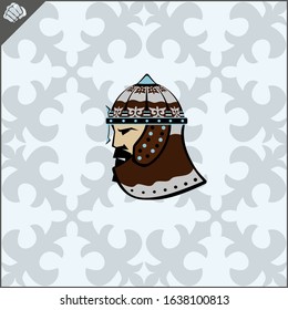Central Asian warrior nomads, Isolated vector illustration in flat cartoon style logo . Kazakhstan.