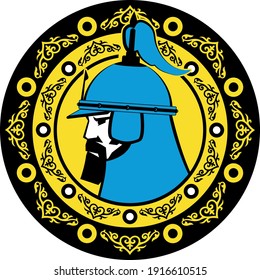 Central Asian warrior nomads, Isolated vector illustration in flat cartoon style logo . Kazakhstan.