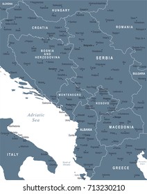 Central Balkan Map - Detailed Vector Illustration