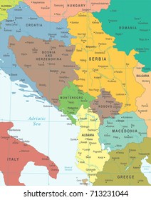 Central Balkan Map - Detailed Vector Illustration