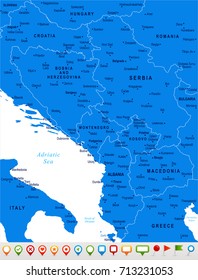 Central Balkan Map - Detailed Vector Illustration