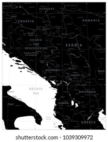 Central Balkan Region Map Black Color. Vector illustration.