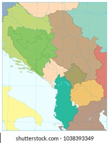 Central Balkan Region Map. No text. Vector illustration.
