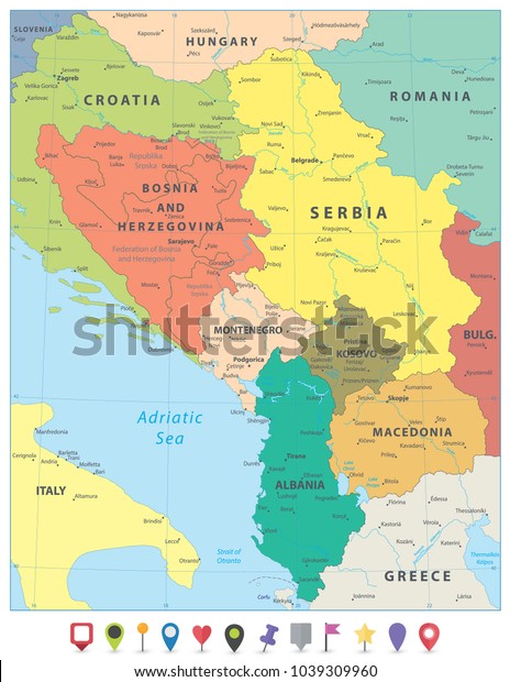 Central Balkan Region Political Map Flat Stock Vector (Royalty Free ...