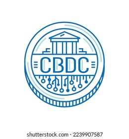 Central Bank Digital Currency. New form of money that exists only in digital form. Widely accessible digital coins. Linear sign, symbol, pictogram. Editable vector illustration. Graphic design