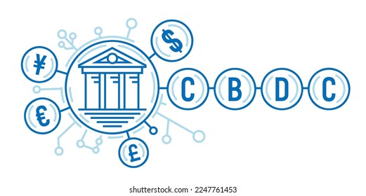 Central Bank Digital Currency. New form of money that exists only in digital form. Widely accessible digital coins. Linear sign, symbol, pictogram. Editable vector illustration. Graphic design