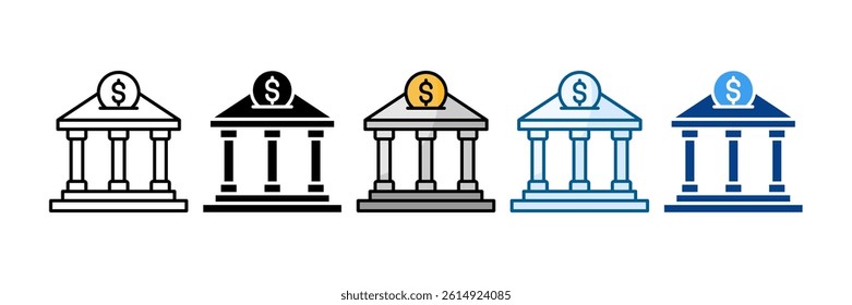Central Bank Icon Set Multiple Style Collection