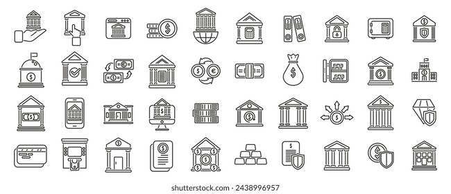 Central bank icons set outline vector. Business house building. Money management