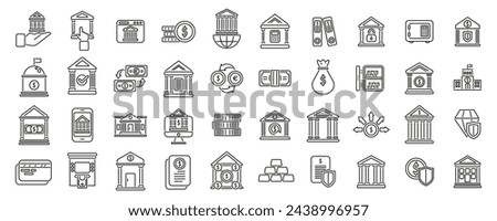 Central bank icons set outline vector. Business house building. Money management