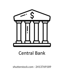 Central Bank vector  outline doodle Design illustration. Symbol on White background EPS 10 File