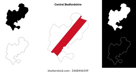 Central Bedfordshire blank outline map set