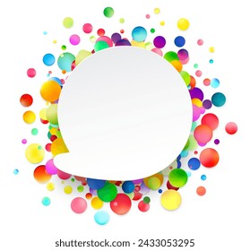 A central blank circular banner surrounded by a lively spray of colorful dots, perfect for festive announcements or cheerful branding.