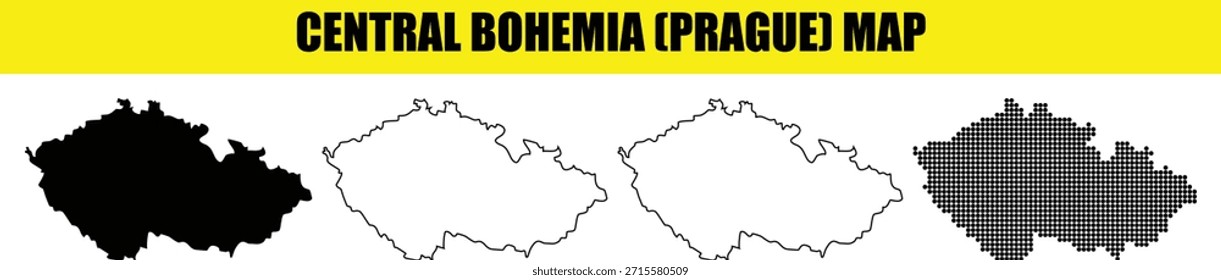 Bohemia Central Conjunto de mapas de Praga Silueta negra Versiones de contorno punteado República Checa Región de Europa Destino de viaje División política Área administrativa Cartografía colección