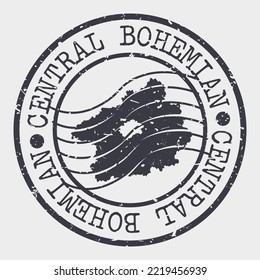 Central Bohemian Region, Czech Republic Stamp Map Postal. Silhouette. Passport Round Design. Vector Icon. Design Retro Travel National Symbol.