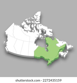 Central Canada region location within Canada 3d isometric map