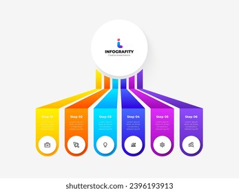 Central circle with 6 elements. Infographic flowchart template. Structure visualization