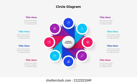 Central circle with three small circles around it. Design concept of 3 steps or parts of business cycle. Infographic design template. Business data visualization.