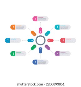 central, circular informational template. eight steps infographic template. business, education, magazine, annual report, internet information template