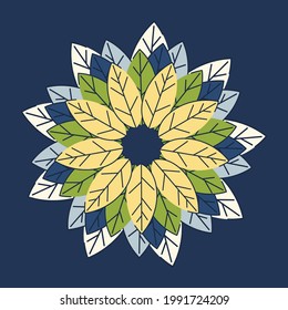 The central composition for the design of advertisements, invitations from multi-colored leaves. Spring sale frame. Geometric design in the shape of a circle. Place for your text. Vector illustration