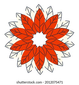 The central composition for the design of advertisements, invitations from multi-colored leaves. Autumn sales frame. Geometric design in the shape of a circle. Place for your text. Vector illustration