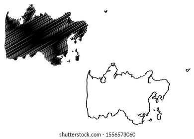 Central Denmark Region (Kingdom of Denmark) map vector illustration, scribble sketch Central Jutland Region (Midtjylland) map