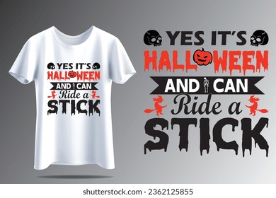  The central design element of this Halloween T-shirt is likely to depict a comical or imaginative scene of someone, perhaps a witch, ghost, or other Halloween character, riding a broomstick or some o