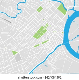 Central District 1 of Saigon or Ho Chi Minh City Vector Map in gray background contains road, park, highway, railroad and river