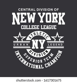 central division of new york, for print t shirt men, vector illustration, banner print, typography design