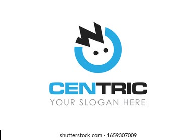 Vector de diseño del logotipo eléctrico central con c e ce inicial. Logotipo azul simple para la empresa